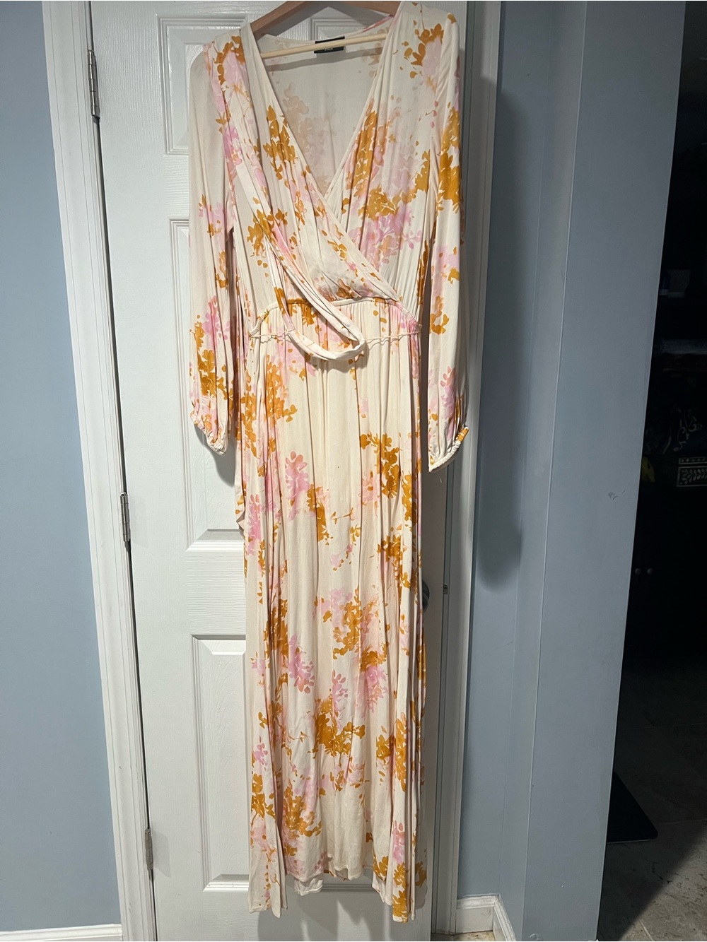 Vici Cream Wrap Maxi Dress with Pink & Mustard Floral Print